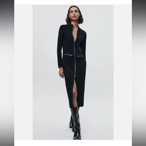 ZARA WOMAN $139 ZIPPER MIDI DRESS ZW COLLECTION BLACK